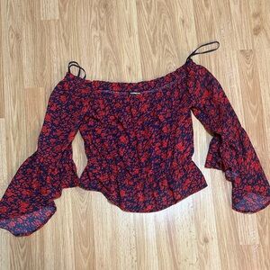 Floral Off-Shoulder Top in Red and Navy